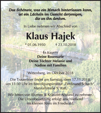 Traueranzeige von Klaus Hajek von Mitteldeutsche Zeitung Wittenberg