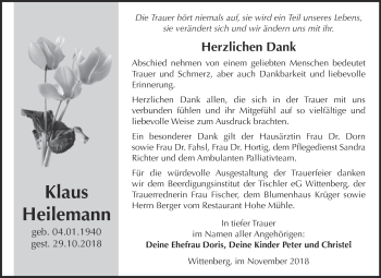 Traueranzeige von Klaus Heilemann von Super Sonntag Wittenberg