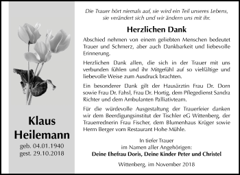 Traueranzeige von Klaus Heilemann von Mitteldeutsche Zeitung Wittenberg
