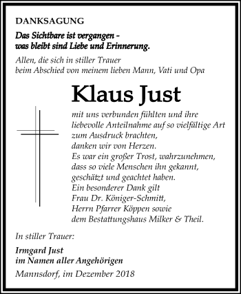 Traueranzeige von Klaus Just von Mitteldeutsche Zeitung Zeitz
