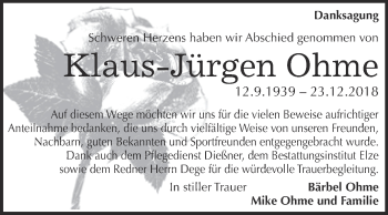 Traueranzeige von Klaus-Jürgen Ohme von WVG - Wochenspiegel Dessau / Köthen