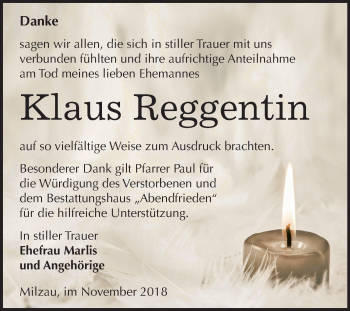 Traueranzeige von Klaus Reggentin von Mitteldeutsche Zeitung Merseburg/Querfurt