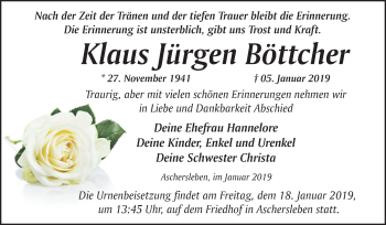 Traueranzeige von Klaus Jürgen Böttcher von Mitteldeutsche Zeitung Aschersleben