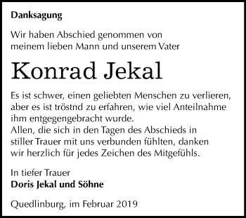 Traueranzeige von Konrad Jekal von Mitteldeutsche Zeitung