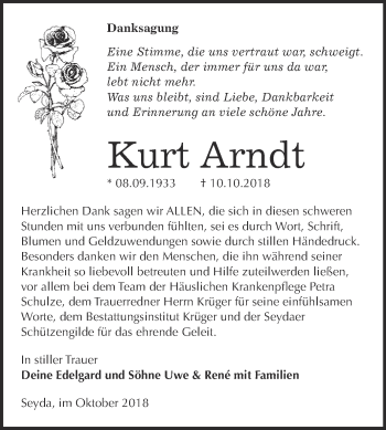 Traueranzeige von Kurt Arndt von WVG - Wochenspiegel Wittenberg