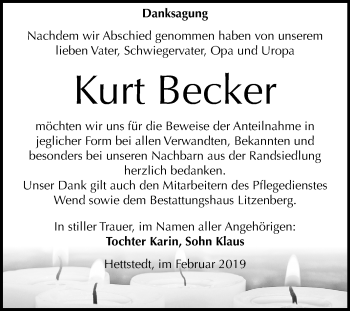 Traueranzeige von Kurt Becker von Mitteldeutsche Zeitung