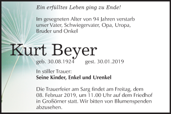 Traueranzeige von Kurt Beyer von Mitteldeutsche Zeitung