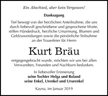 Traueranzeige von Kurt Bräu von Super Sonntag Zeitz