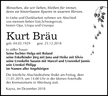 Traueranzeige von Kurt Bräu von Mitteldeutsche Zeitung Zeitz