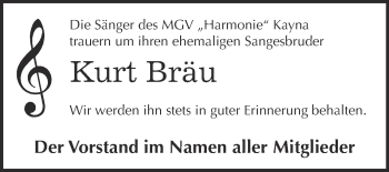 Traueranzeige von Kurt Bräu von Super Sonntag Zeitz