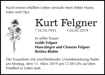 Traueranzeige von Kurt Felgner von Mitteldeutsche Zeitung Halle/Saalkreis