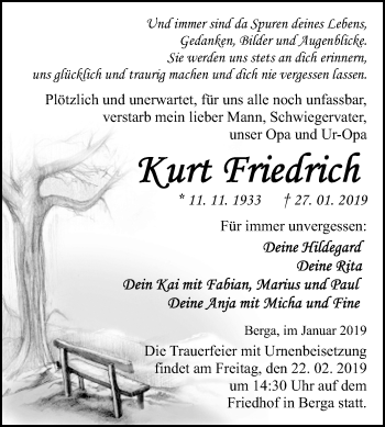 Traueranzeige von Kurt Friedrich von Mitteldeutsche Zeitung