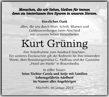 Traueranzeige von Kurt Grüning von Mitteldeutsche Zeitung Merseburg/Querfurt