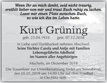 Traueranzeige von Kurt Grüning von WVG - Wochenspiegel Merseburg