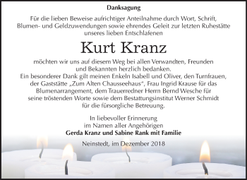 Traueranzeige von Kurt Kranz von Mitteldeutsche Zeitung Quedlinburg