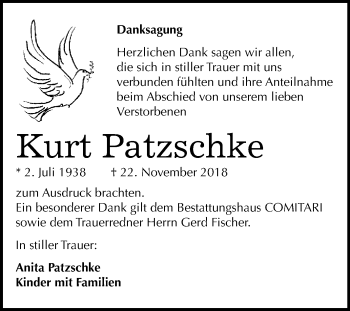 Traueranzeige von Kurt Patzschke von Super Sonntag Zeitz