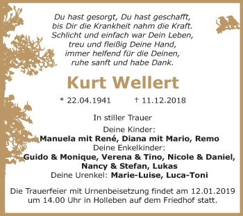 Traueranzeige von Kurt Wellert von Mitteldeutsche Zeitung Halle/Saalkreis