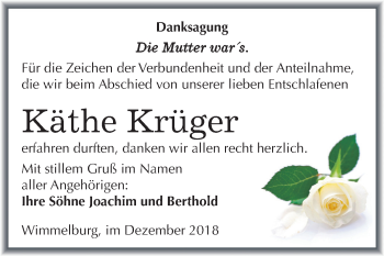 Traueranzeige von Käthe Krüger von Mitteldeutsche Zeitung Mansfelder Land