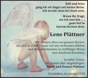 Traueranzeige von Lene Plättner von Mitteldeutsche Zeitung Quedlinburg