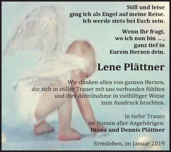 Traueranzeige von Lene Plättner von Super Sonntag Aschersleben