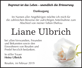 Traueranzeige von Liane Ulbrich von Mitteldeutsche Zeitung