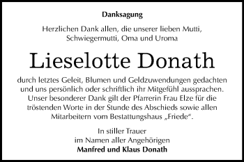Traueranzeige von Lieselotte Donath von Mitteldeutsche Zeitung Dessau-Roßlau