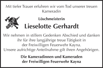 Traueranzeige von Lieselotte Gerhardt von Super Sonntag Zeitz