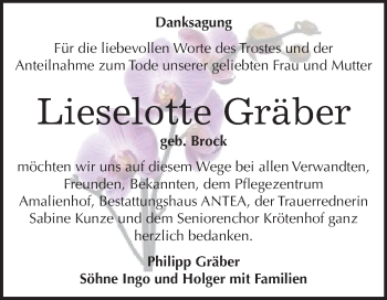 Traueranzeige von Lieselotte Gräber von Mitteldeutsche Zeitung Dessau-Roßlau