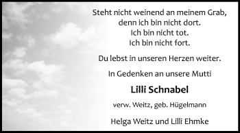 Traueranzeige von Lilli Schnabel von Mitteldeutsche Zeitung