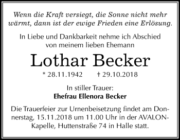 Traueranzeige von Lothar Becker von Mitteldeutsche Zeitung Halle/Saalkreis