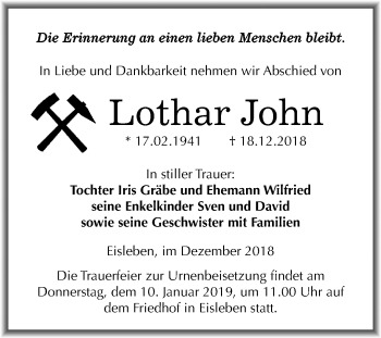 Traueranzeige von Lothar John von Mitteldeutsche Zeitung Mansfelder Land