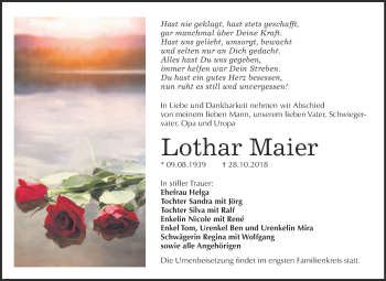 Traueranzeige von Lothar Maier von WVG - Wochenspiegel Bitterfeld