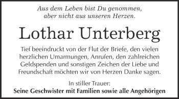 Traueranzeige von Lothar Unterberg von WVG - Wochenspiegel NMB / WSF / ZTZ