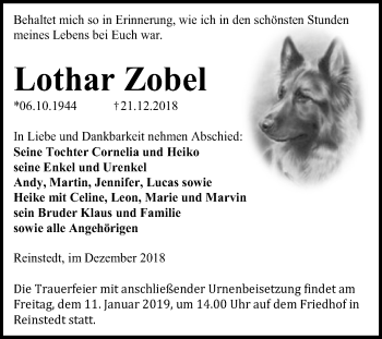 Traueranzeige von Lothar Zobel von Mitteldeutsche Zeitung Quedlinburg