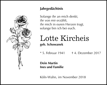 Traueranzeige von Lotte Kircheis von Mitteldeutsche Zeitung Halle/Saalkreis