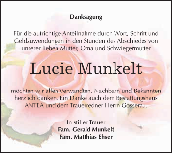 Traueranzeige von Lucie Munkelt von Super Sonntag Zeitz
