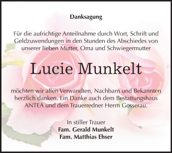 Traueranzeige von Lucie Munkelt von Mitteldeutsche Zeitung