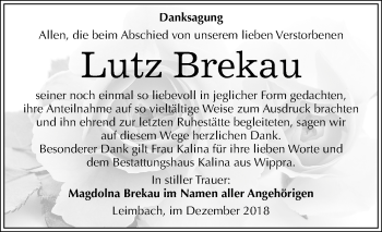 Traueranzeige von Lutz Brekau von Mitteldeutsche Zeitung Aschersleben