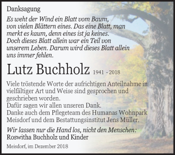 Traueranzeige von Lutz Buchholz von Mitteldeutsche Zeitung Quedlinburg