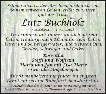 Traueranzeige von Lutz Buchholz von Mitteldeutsche Zeitung Quedlinburg