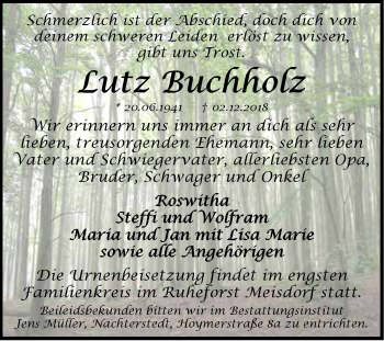 Traueranzeige von Lutz Buchholz von Super Sonntag Aschersleben