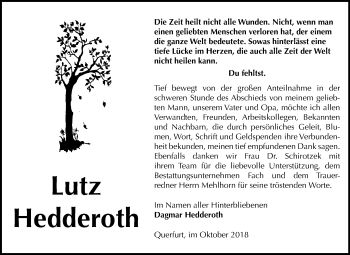 Traueranzeige von Lutz Hedderoth von Mitteldeutsche Zeitung Merseburg/Querfurt