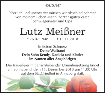 Traueranzeige von Lutz Meißner von Mitteldeutsche Zeitung Wittenberg