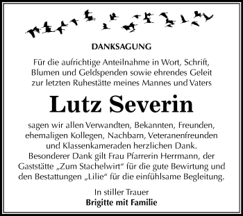 Traueranzeige von Lutz Severin von Mitteldeutsche Zeitung Dessau-Roßlau