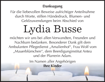 Traueranzeige von Lydia Busse von Mitteldeutsche Zeitung Dessau-Roßlau