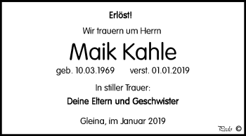 Traueranzeige von Maik Kahle von Super Sonntag Zeitz
