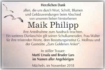 Traueranzeige von Maik Philipp von WVG - Wochenspiegel Merseburg