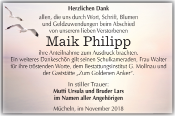 Traueranzeige von Maik Philipp von Mitteldeutsche Zeitung Merseburg/Querfurt
