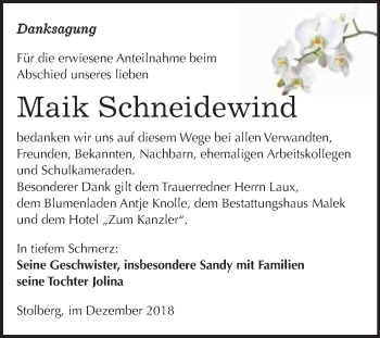 Traueranzeige von Maik Schneidewind von Super Sonntag SGH Mansf. Land