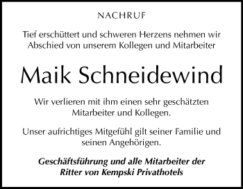 Traueranzeige von Maik Schneidewind von Mitteldeutsche Zeitung Sangerhausen